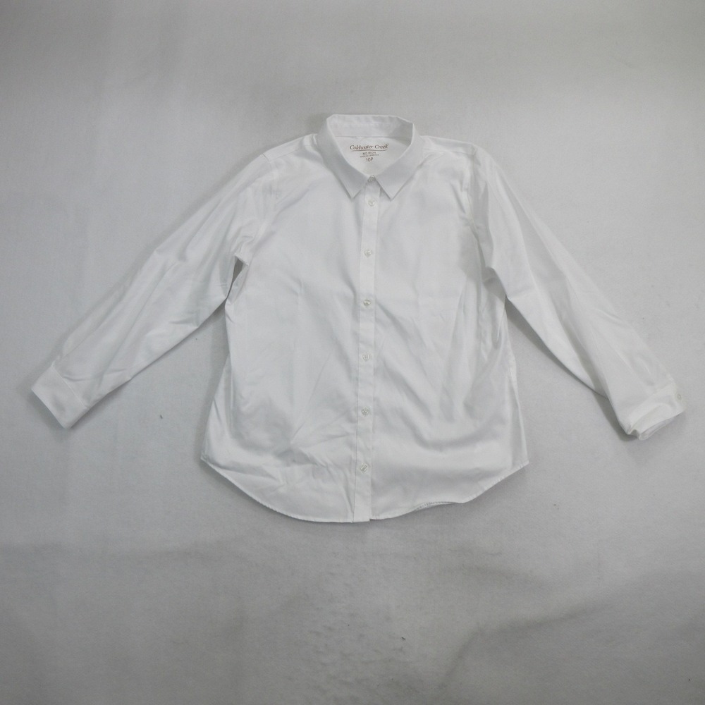 Coldwater Creek Women's Button-Up Shirt 10P White Long Sleeve No Iron Cotton